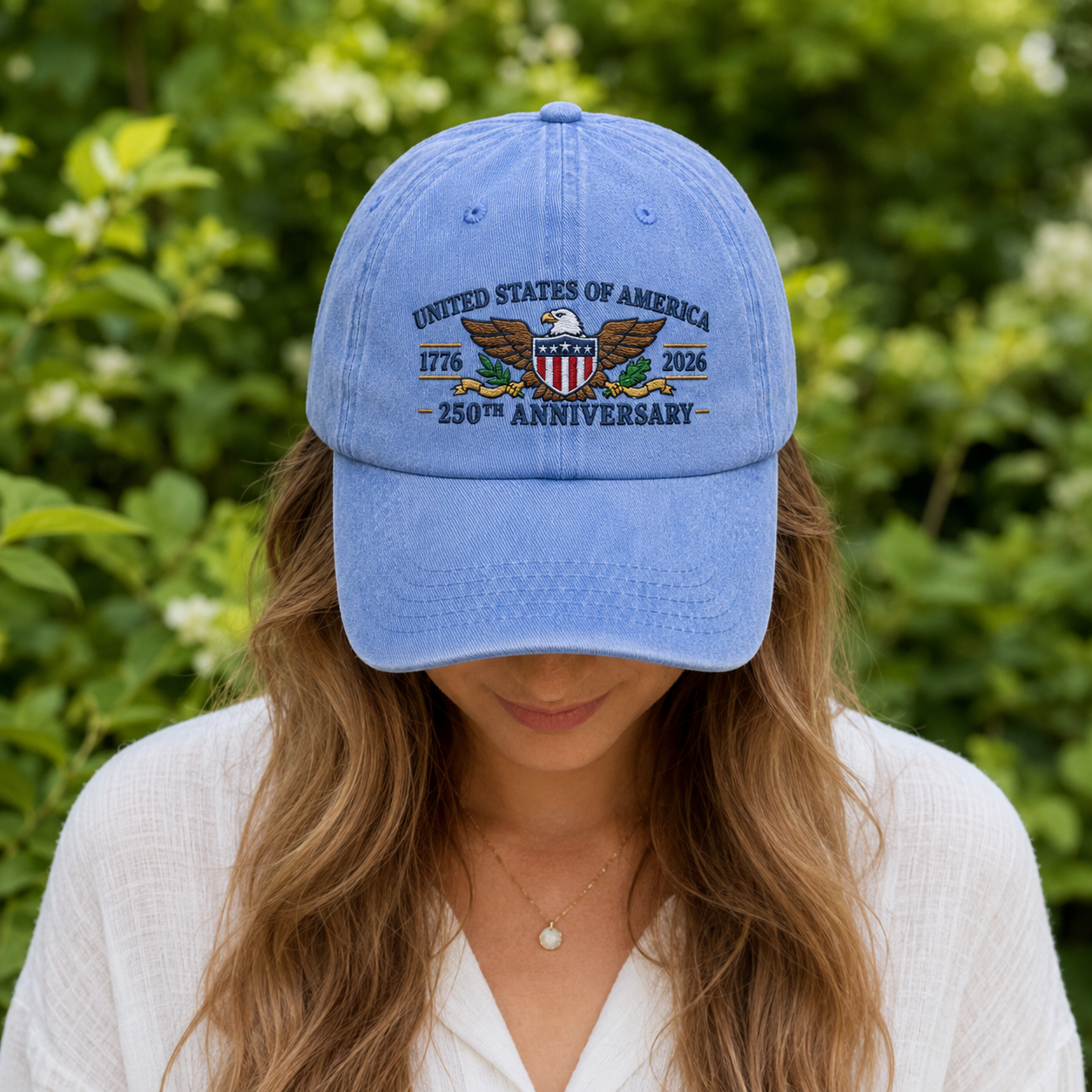 United States of America 250th Anniversary Washed Cap, 1776 2026 Patriotic Eagle Hat - washed cap - lifestyle view 8