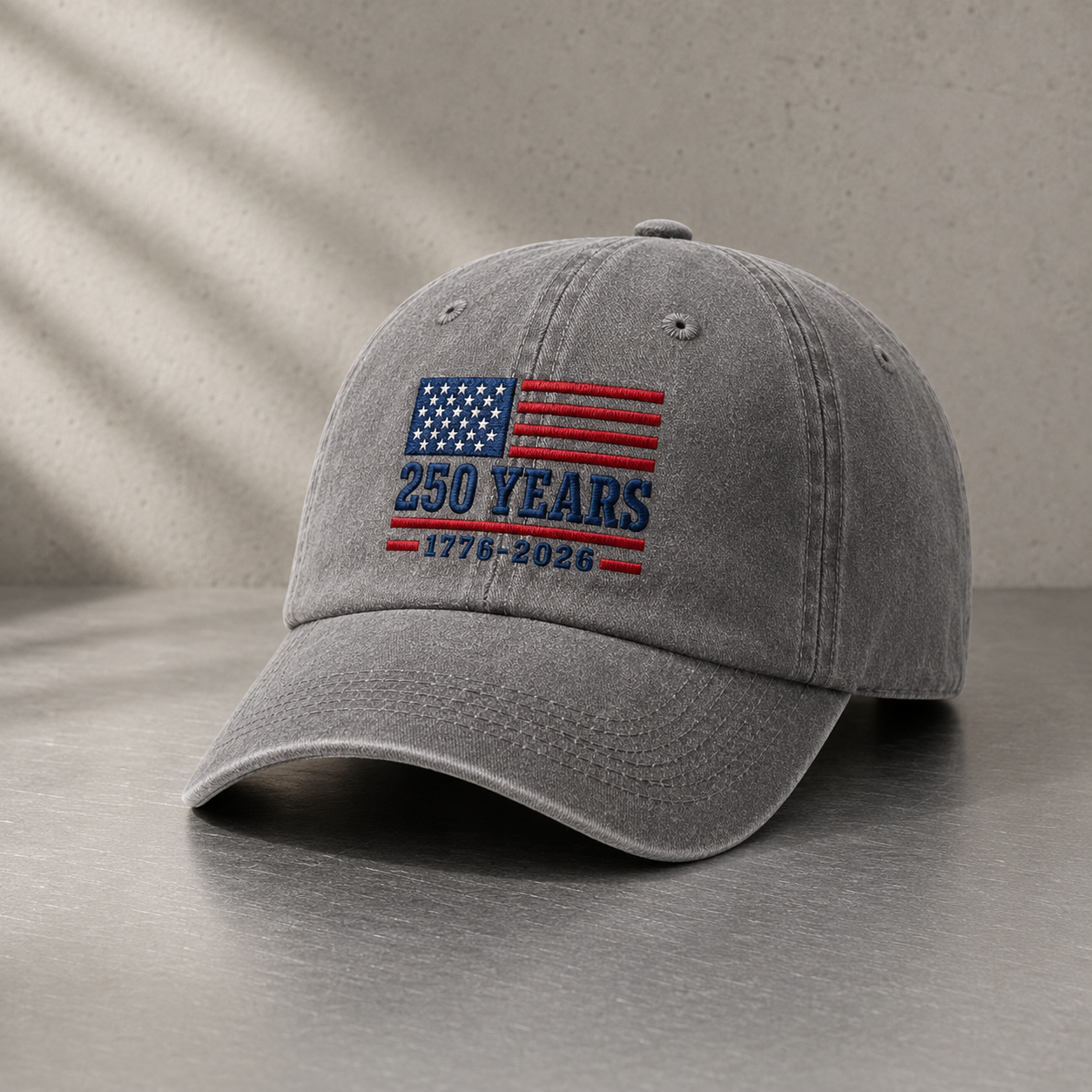 250 Years 1776-2026 USA Flag Washed Cap, America 250th Birthday Hat - washed cap - lifestyle view 4