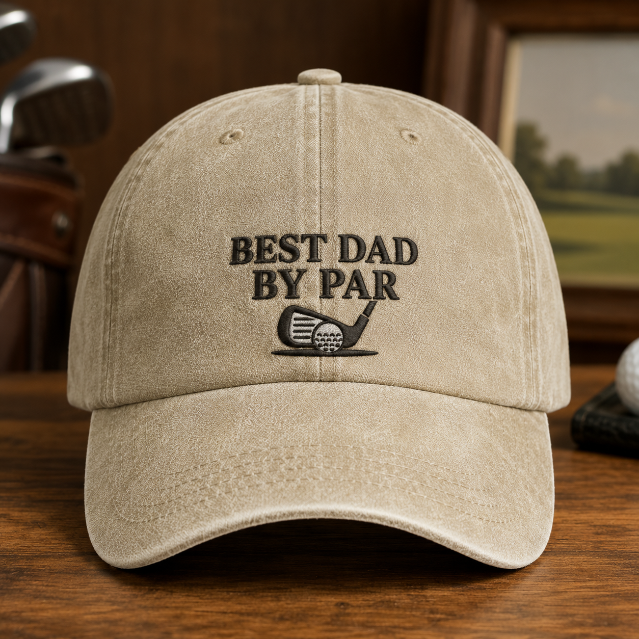 Best Dad By Par Washed Cap, Funny Golf Father Hat for Father's Day - Washed Cap - front view