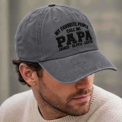 My Favorite People Call Me Papa Washed Cap, Personalized Grandpa Hat Gift - Washed Cap - detail view