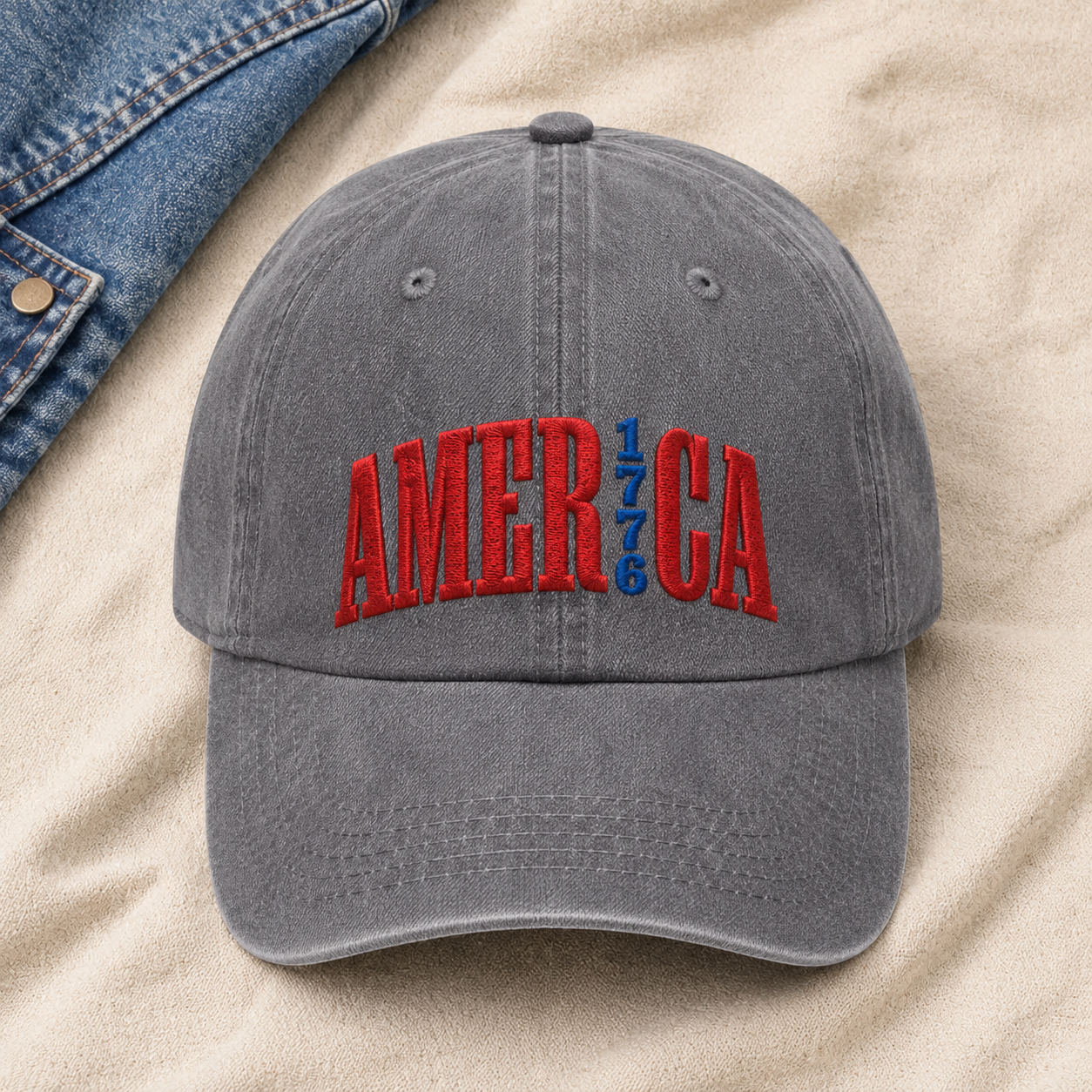 America 1776 Washed Cap, Patriotic Embroidered Hat for USA Fans - washed cap - lifestyle view 4