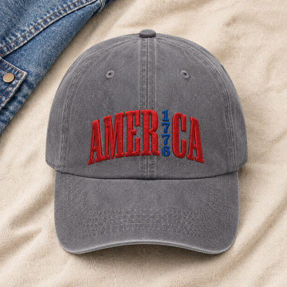 America 1776 Washed Cap, Patriotic Embroidered Hat for USA Fans - washed cap - lifestyle view 4