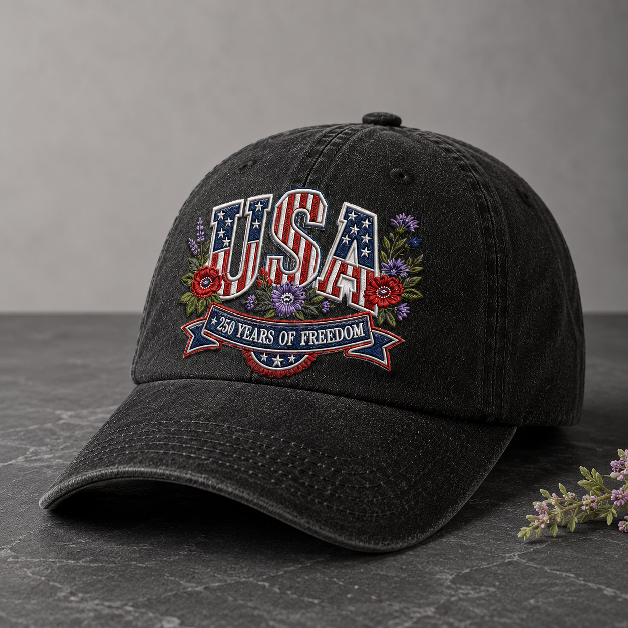 USA 250 Years of Freedom Washed Cap, Patriotic America Hat for 4th of July - washed cap - lifestyle view 3