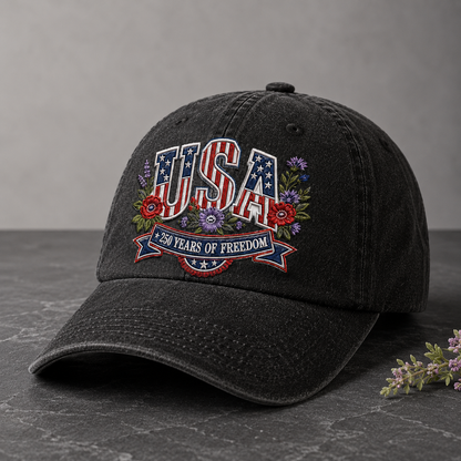 USA 250 Years of Freedom Washed Cap, Patriotic America Hat for 4th of July - washed cap - lifestyle view 3