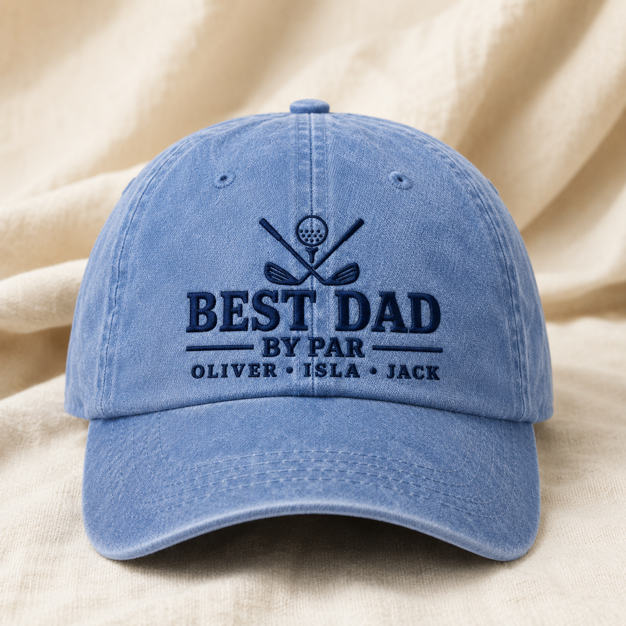 Best Dad By Par Washed Cap, Personalized Father's Day Gift with Kids Names - Washed Cap - lifestyle view 2