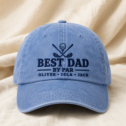 Best Dad By Par Washed Cap, Personalized Father's Day Gift with Kids Names - Washed Cap - lifestyle view 2