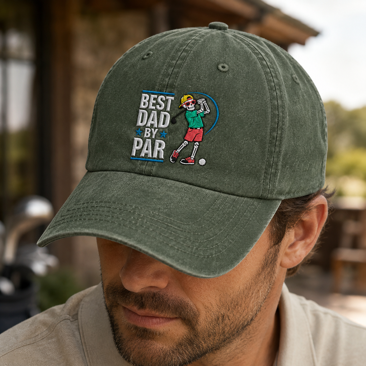 Dad By Par Golf Washed Cap, Funny Skeleton Golfer Father's Day Hat - Washed Cap - lifestyle view 3