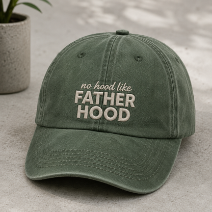 No Hood Like Father Hood Washed Cap, Funny Dad Hat Gift for Father's Day - Washed Cap - detail view