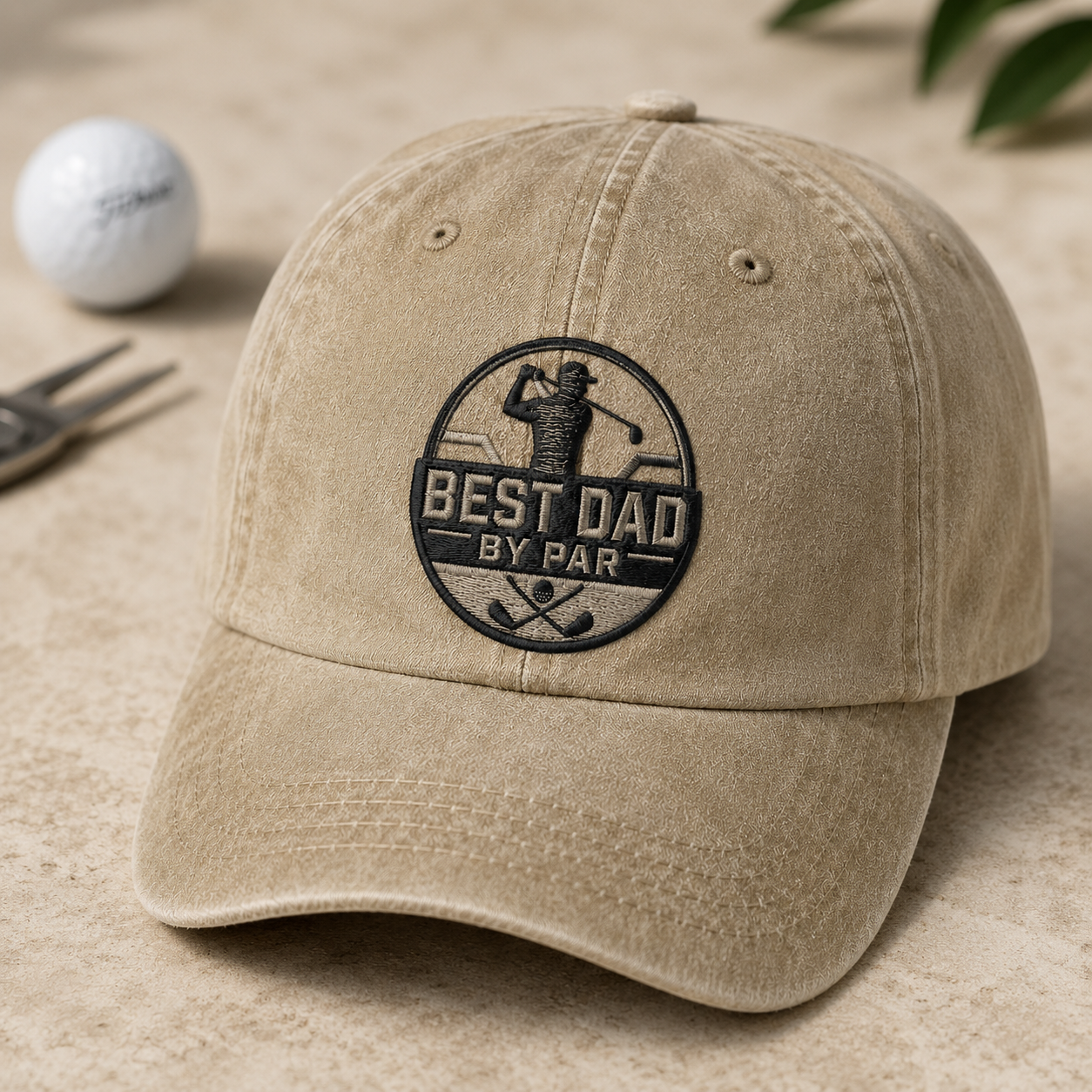 Best Dad By Par Washed Cap, Golf Dad Hat for Father's Day Gift - Washed Cap - detail view