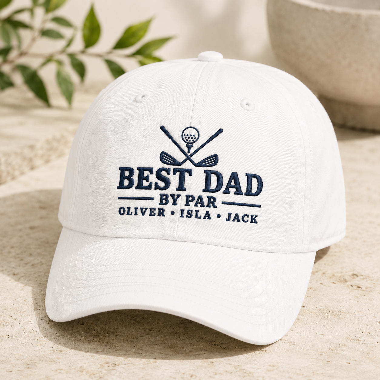 Best Dad By Par Washed Cap, Personalized Father's Day Gift with Kids Names - Washed Cap - detail view