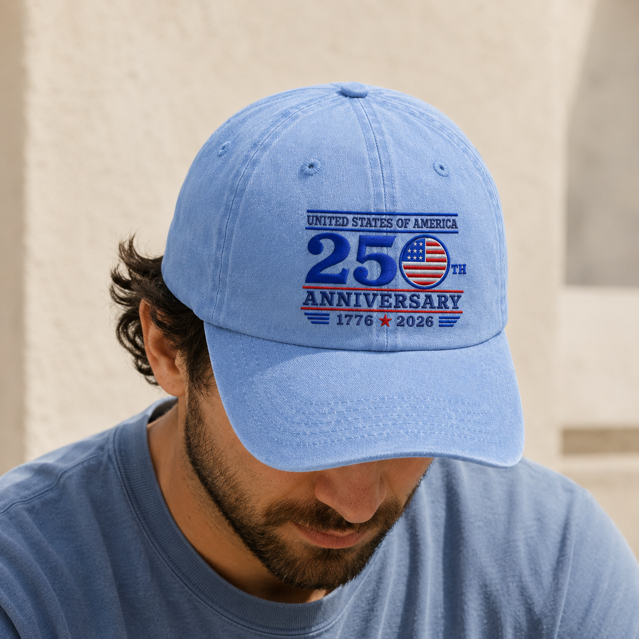 United States of America 250th Anniversary Washed Cap, 1776 2026 Patriotic Hat - washed cap - lifestyle view 9
