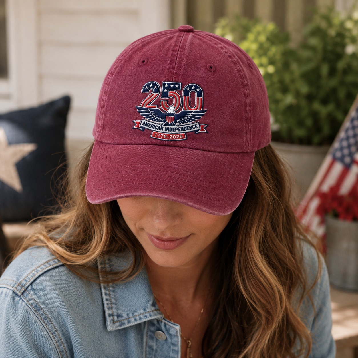 250 American Independence Washed Cap, 1776-2026 Patriotic Eagle Hat - washed cap - lifestyle view 6