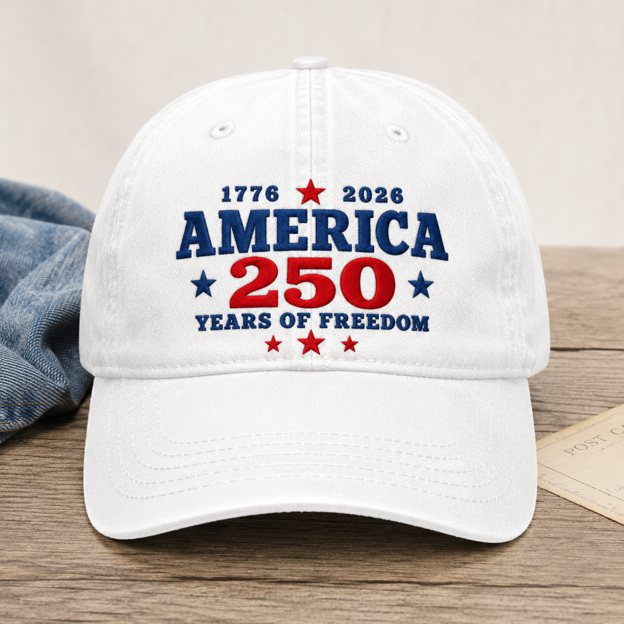 America 250 Years of Freedom Washed Cap, 1776 2026 Patriotic Hat - washed cap - front view