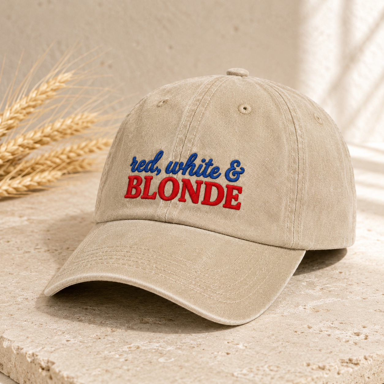 Red White & Blonde Washed Cap, Patriotic Hair Humor Hat - washed cap - lifestyle view 2
