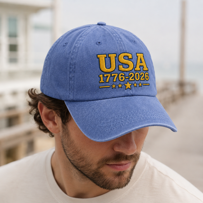 USA 1776-2026 Washed Cap, Patriotic 250th Anniversary Hat - washed cap - lifestyle view 9
