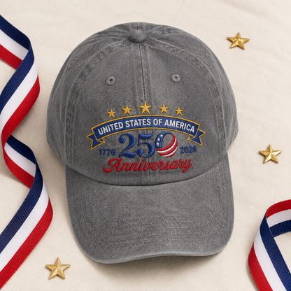 United States of America 250 Anniversary Washed Cap, 1776 2026 Patriotic Baseball Hat - washed cap - lifestyle view 6