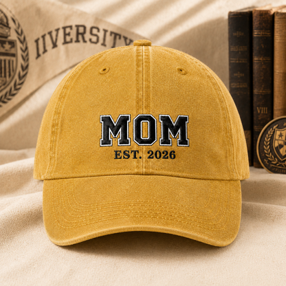Mom Est. 2026 Washed Cap, Embroidered New Mom Baseball Hat Gift - Washed Cap - lifestyle view 5