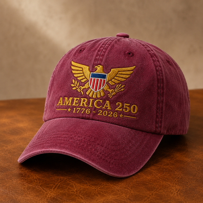 America 250 1776-2026 Washed Cap, Patriotic Eagle Embroidered Hat for USA Semiquincentennial - washed cap - lifestyle view 4