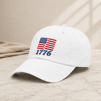 American Flag 1776 Washed Cap, Patriotic Embroidered Dad Hat - washed cap - lifestyle view 2