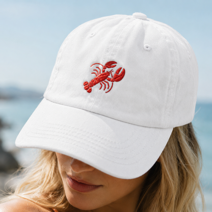 Red Lobster Embroidered Washed Cap, Coastal Seafood Lover Hat - Washed Cap - lifestyle view 4