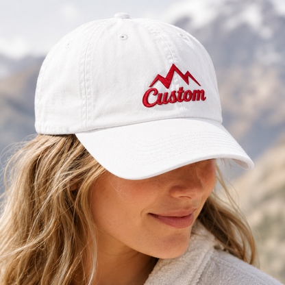 Custom Mountain Washed Cap, Red Embroidered Adventure Hat - Washed Cap - lifestyle view 7