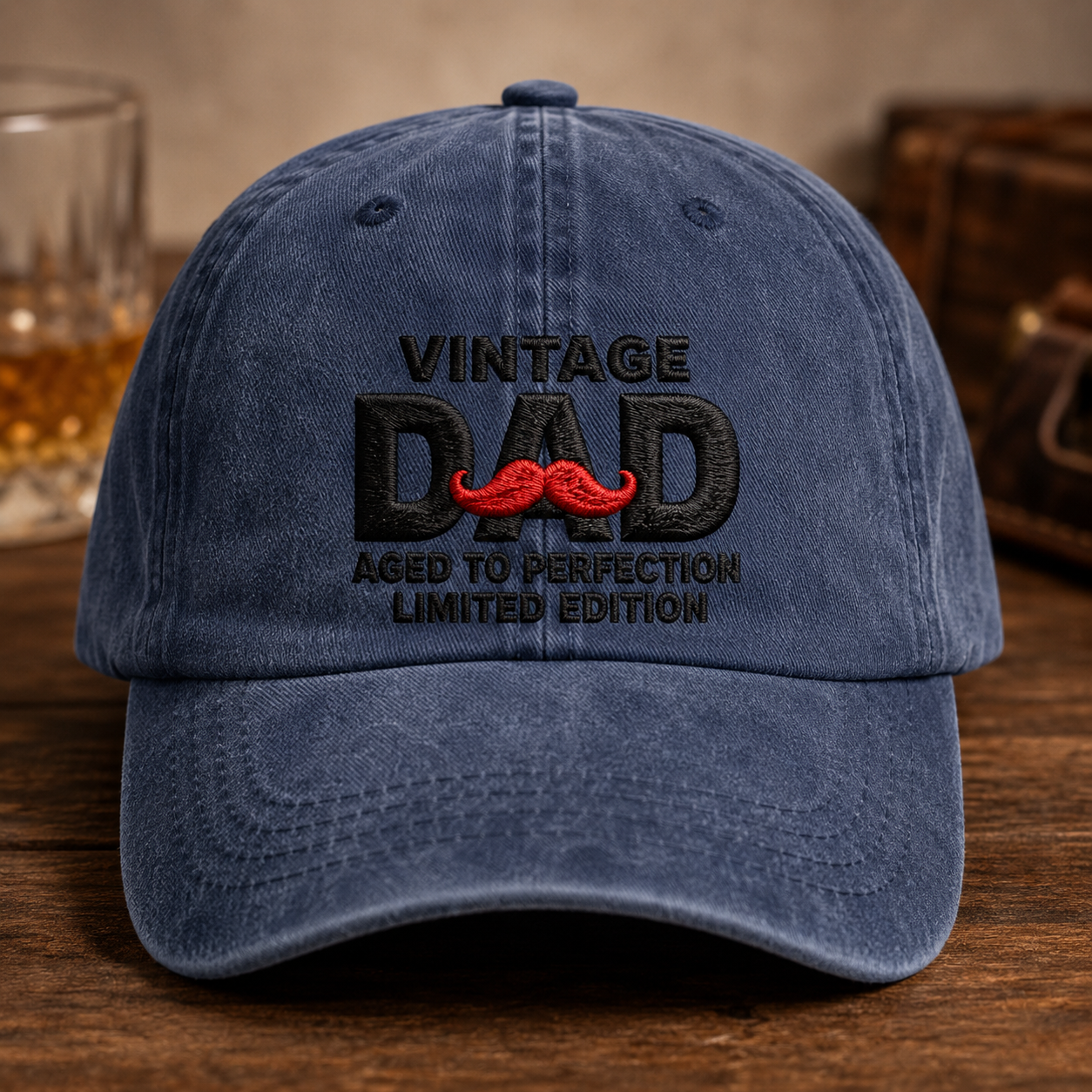 Vintage Dad Washed Cap, Aged to Perfection Mustache Hat for Father's Day - Washed Cap - front view