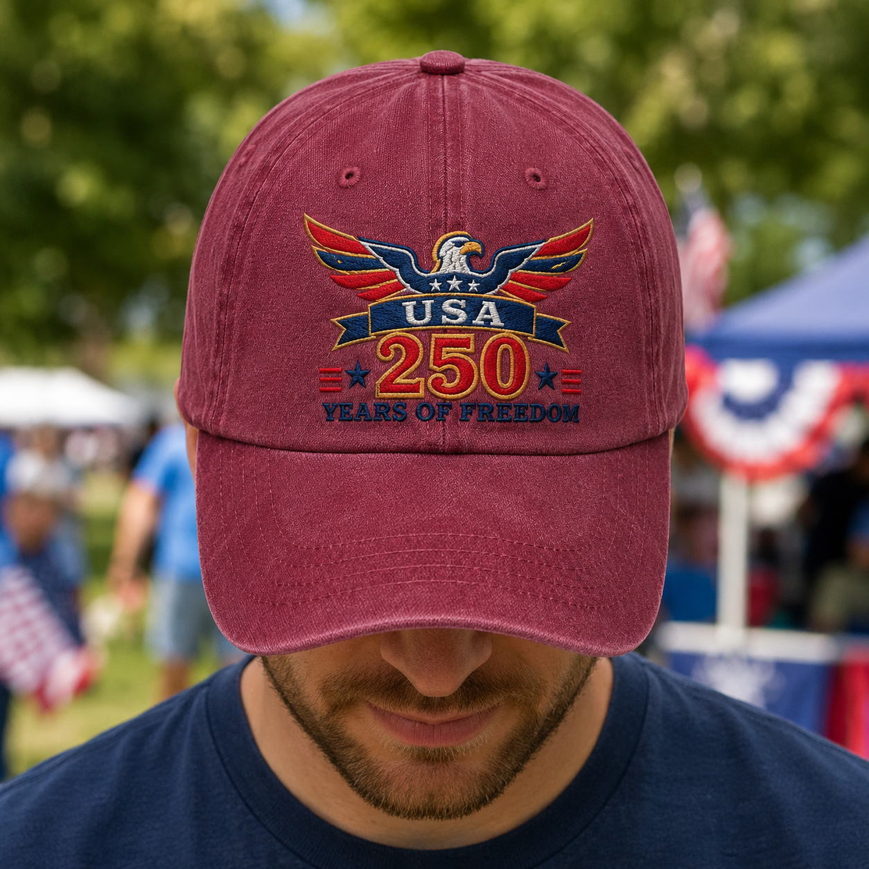 USA 250 Years of Freedom Washed Cap, Patriotic Eagle Hat for America 250th Anniversary - washed cap - lifestyle view 8
