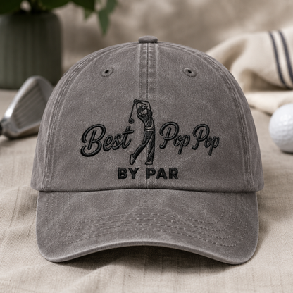 Best Pop Pop By Par Washed Cap, Golfing Grandfather Present - Washed Cap - lifestyle view 2