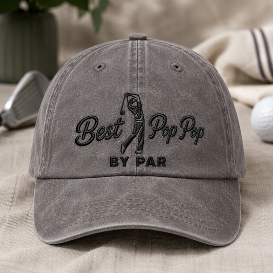 Best Pop Pop By Par Washed Cap, Golfing Grandfather Present - Washed Cap - lifestyle view 2