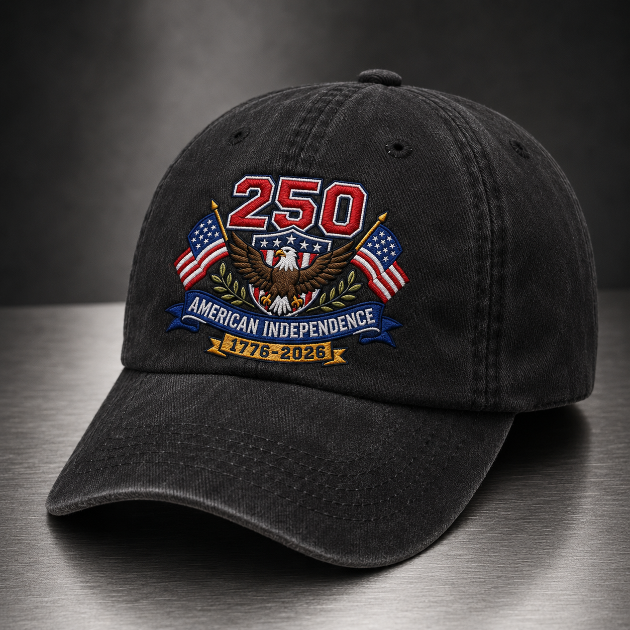 250 American Independence Washed Cap, 1776-2026 Patriotic Eagle USA Anniversary Hat - washed cap - lifestyle view 3