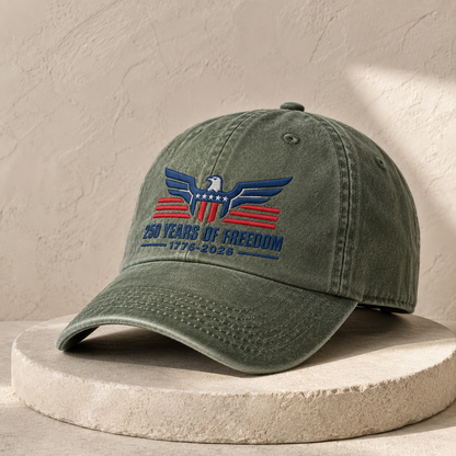 250 Years of Freedom Hat, Patriotic Eagle Washed Cap, 1776-2026 America Gift - washed cap - lifestyle view 5
