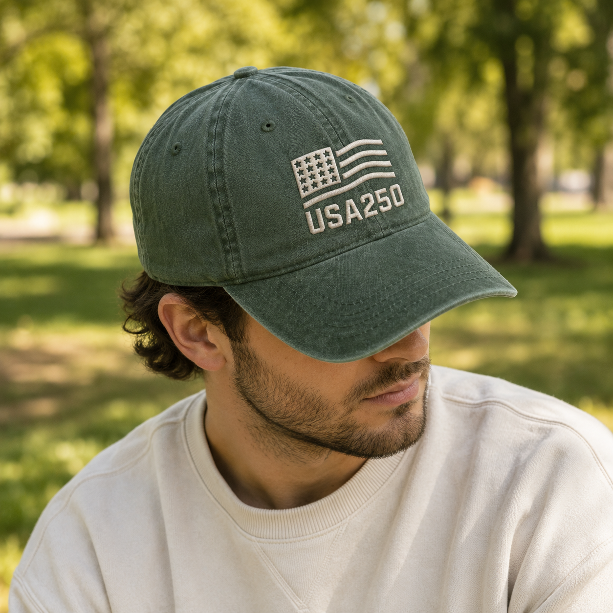 USA250 Patriotic Flag Washed Cap, 250th America Birthday Hat - washed cap - lifestyle view 5