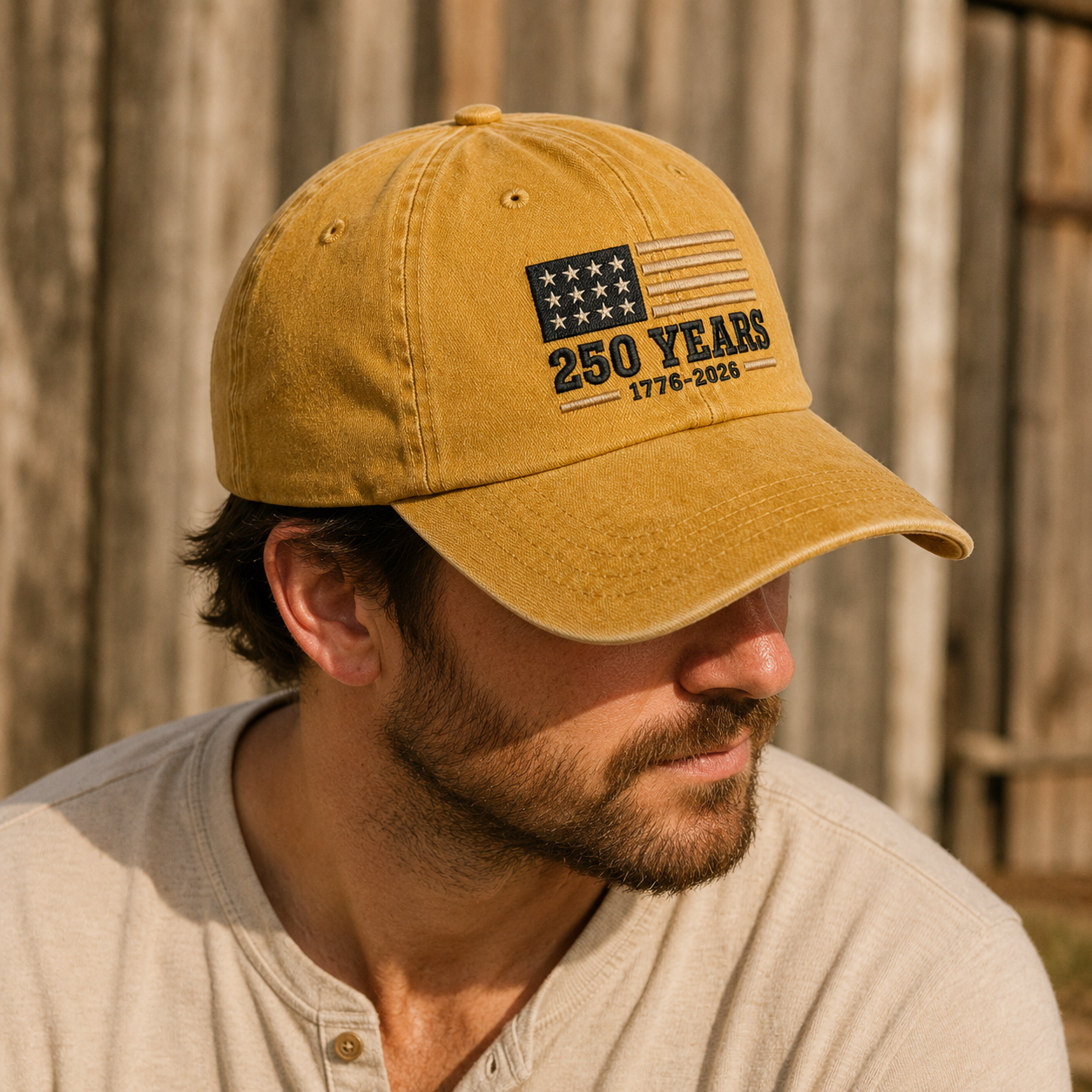 250 Years 1776-2026 Washed Cap, Patriotic America Hat for Semiquincentennial - washed cap - lifestyle view 7