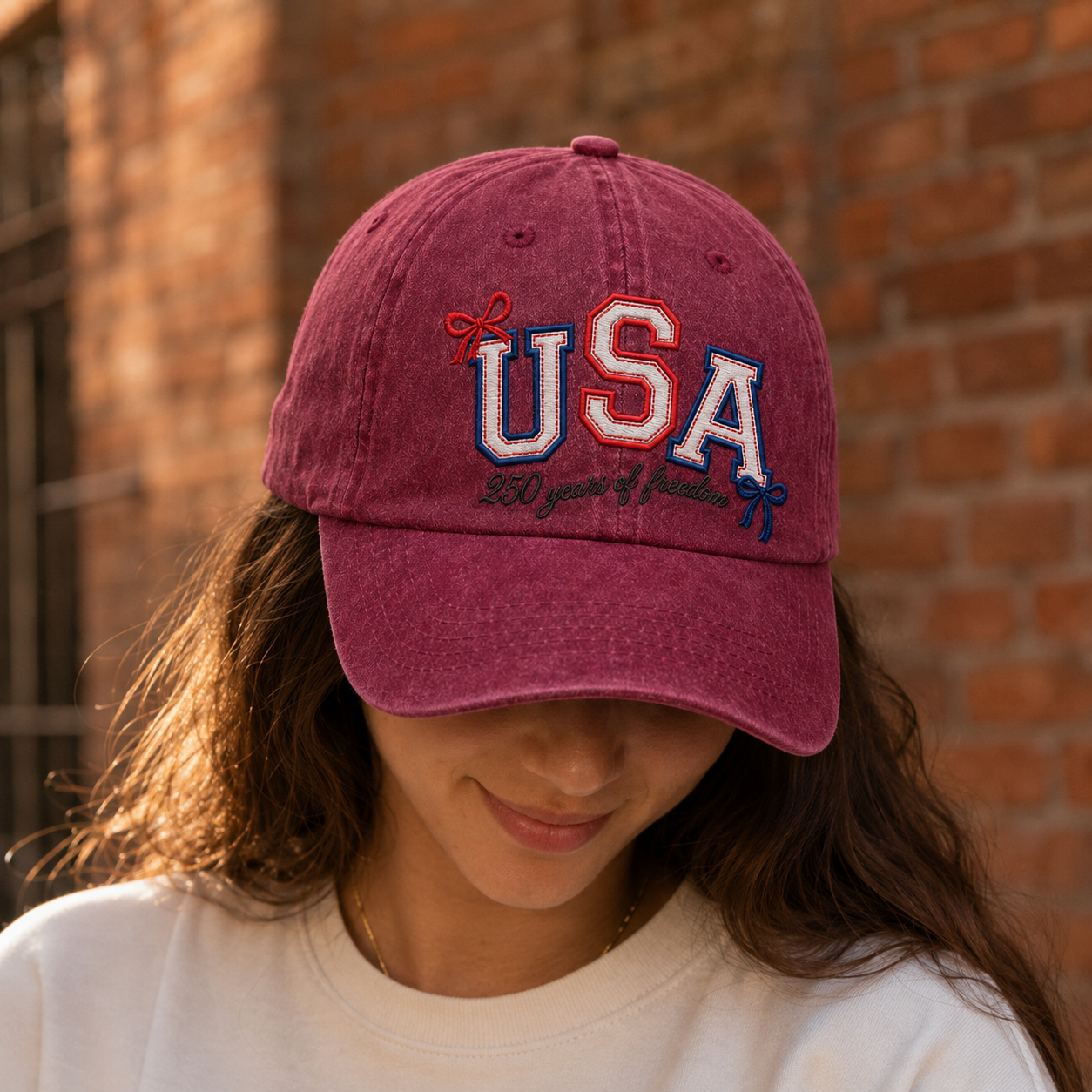 USA 250 Years of Freedom Washed Cap, Patriotic Embroidered Baseball Hat - washed cap - lifestyle view 6