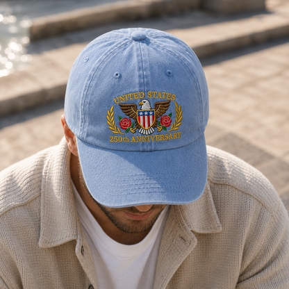 United States 250th Anniversary Washed Cap, Patriotic Eagle Hat for America 250 - washed cap - lifestyle view 8