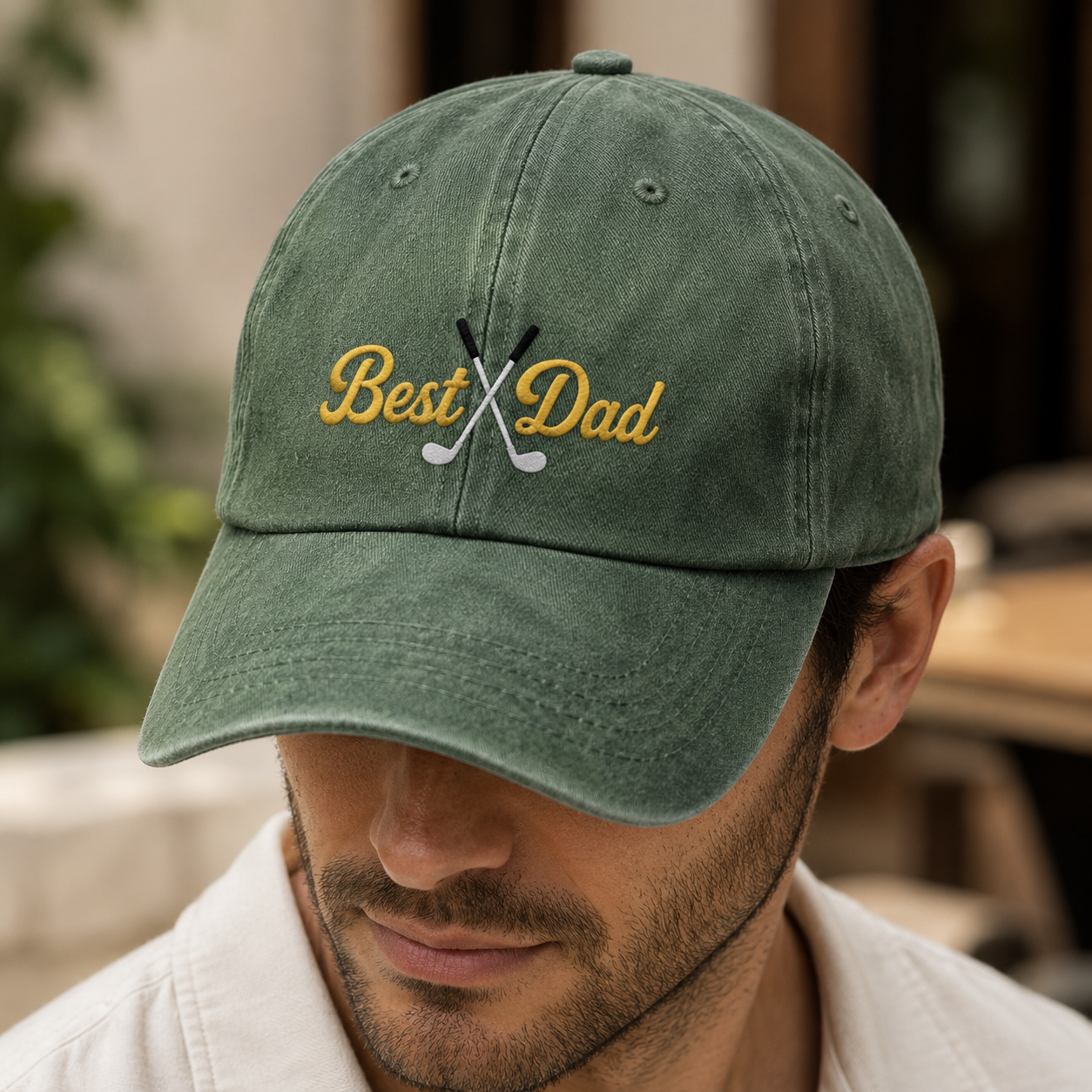 Best Dad Golf Washed Cap, Embroidered Father's Day Hat - Washed Cap - lifestyle view 4