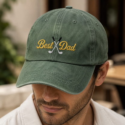 Best Dad Golf Washed Cap, Embroidered Father's Day Hat - Washed Cap - lifestyle view 4