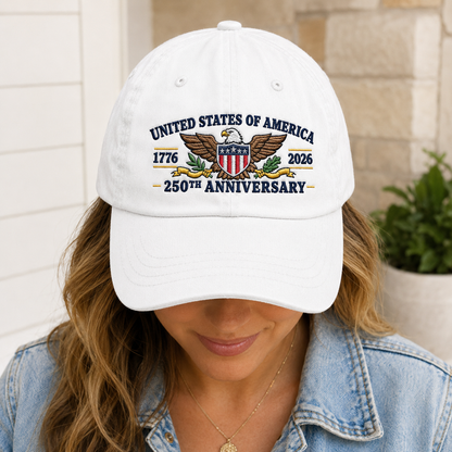 United States of America 250th Anniversary Washed Cap, 1776 2026 Patriotic Eagle Hat - washed cap - detail view