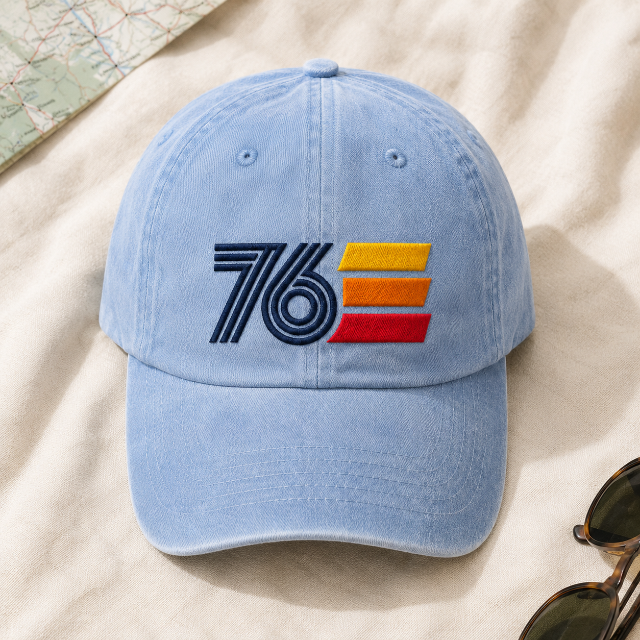 76 Retro Stripe Washed Cap, Embroidered Patriotic Dad Hat for Americana Outfits - washed cap - lifestyle view 4