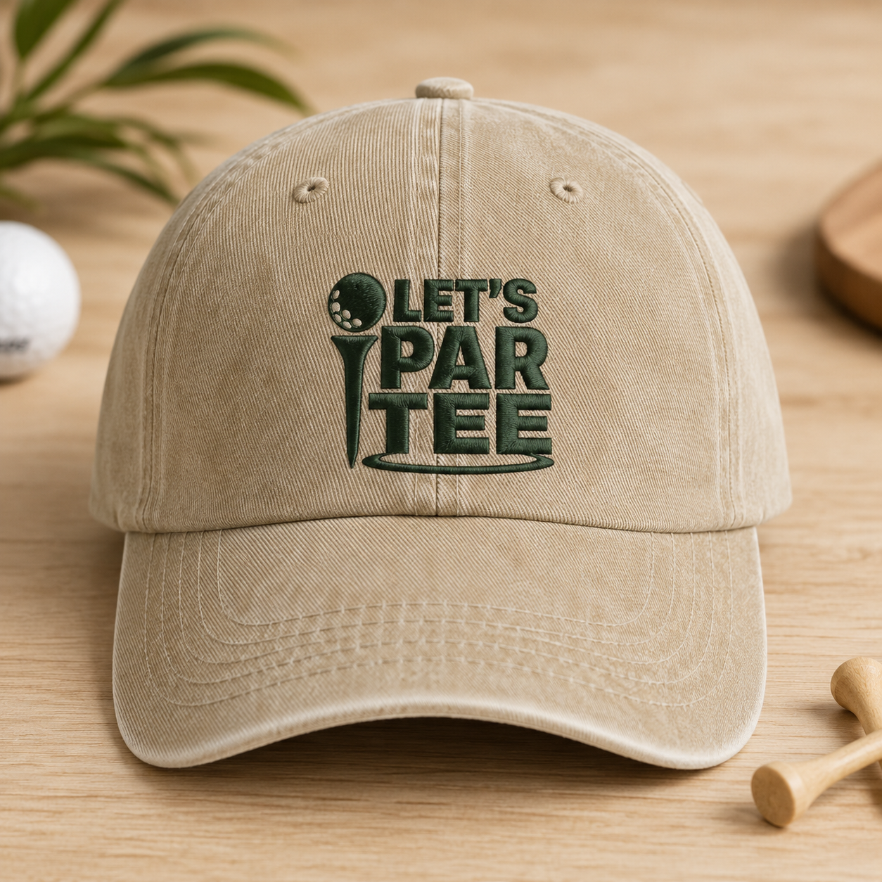 Let's Par Tee Golf Washed Cap, Funny Golf Hat for Course Days - Washed Cap - front view