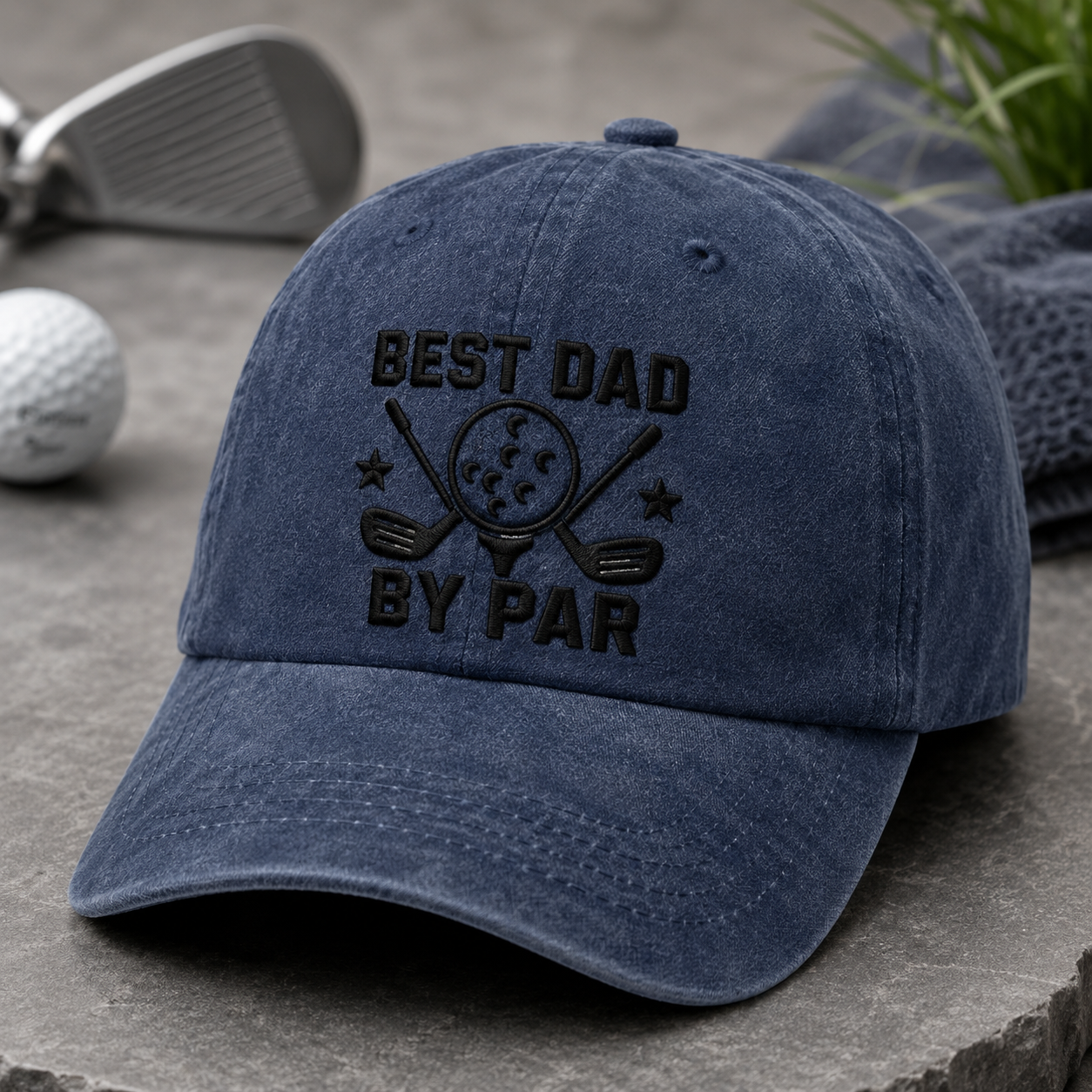 Best Dad By Par Washed Cap, Funny Golf Father Hat Gift - Washed Cap - detail view