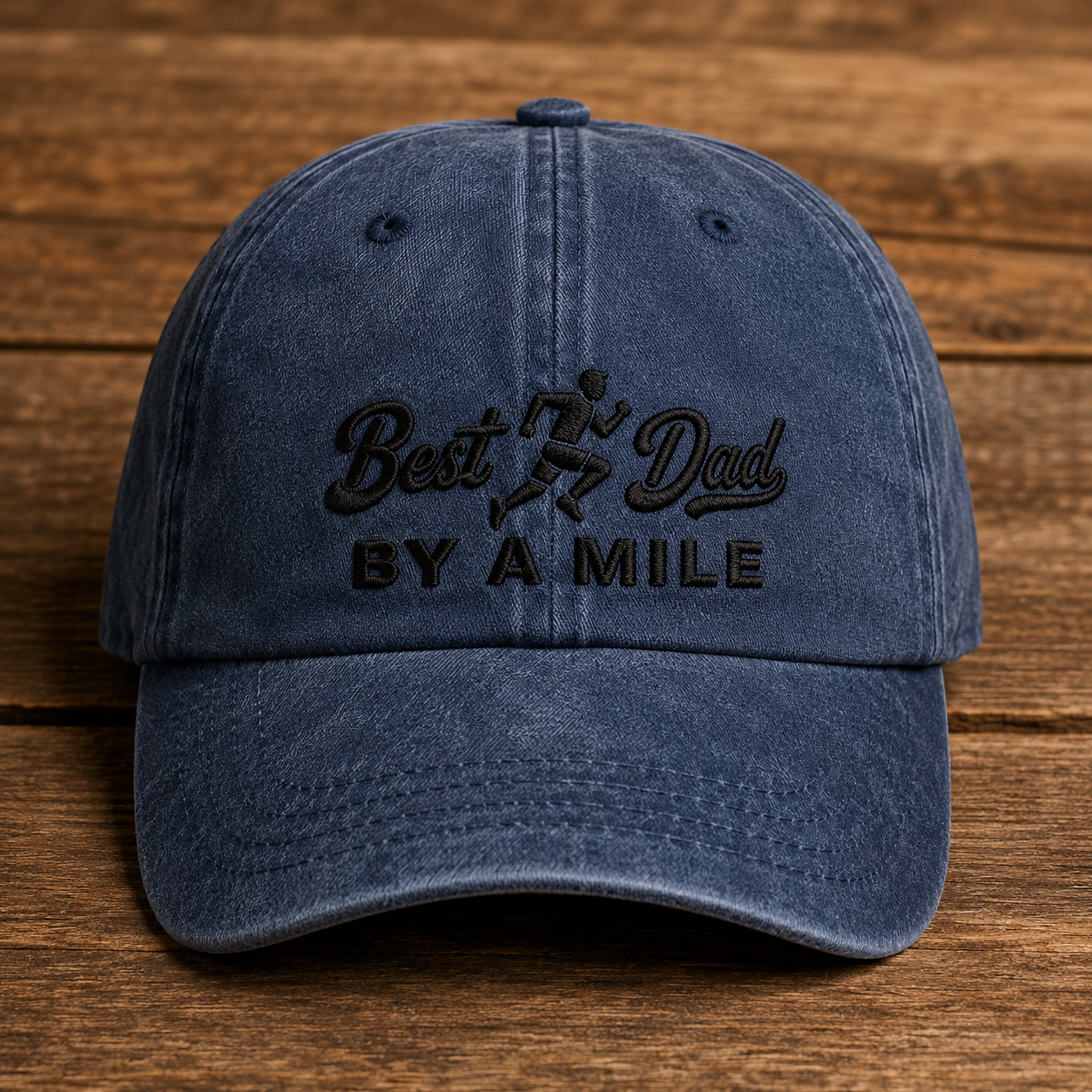 Best Dad By A Mile Washed Cap, Running Father Gift Hat - Washed Cap - front view