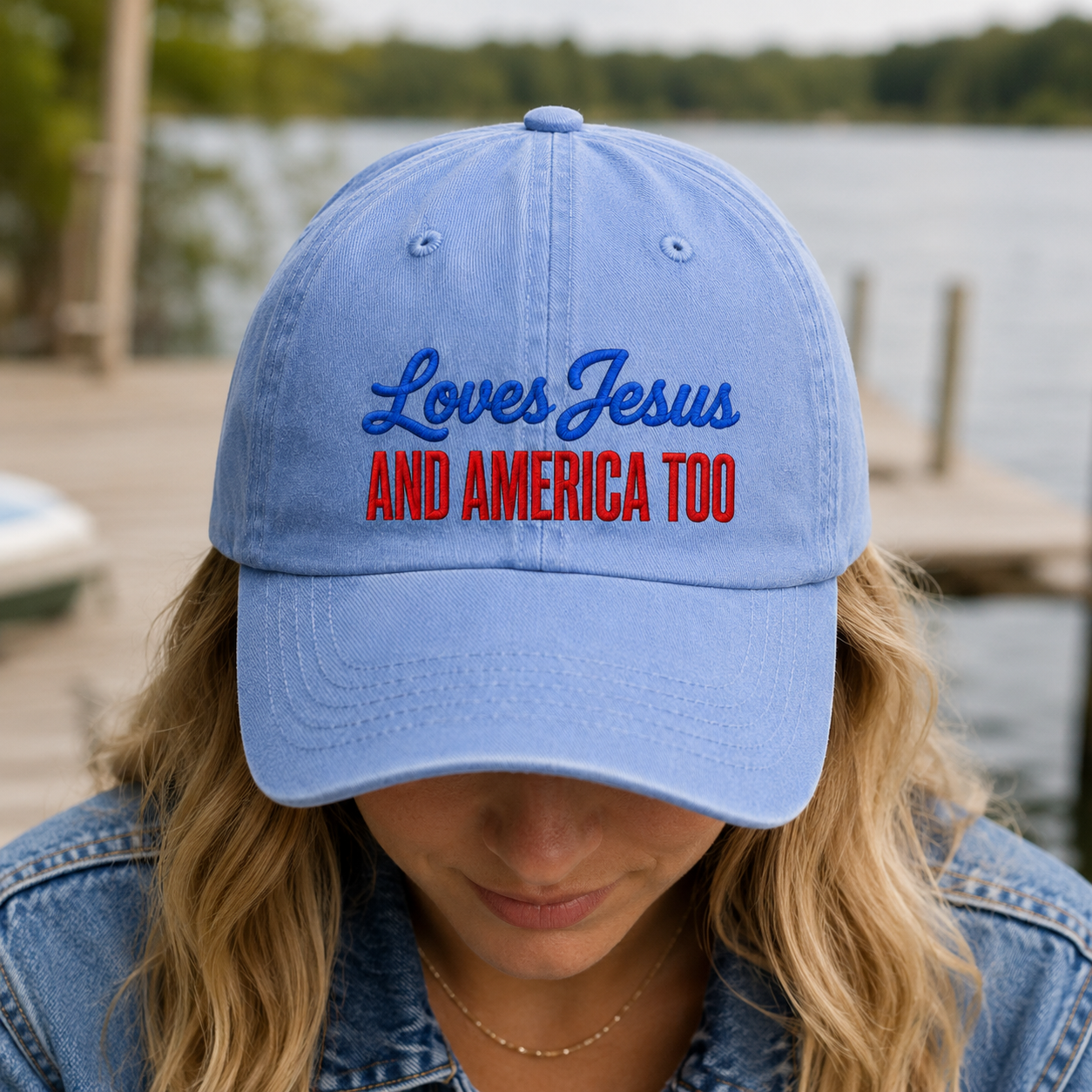 Loves Jesus And America Too Washed Cap, Patriotic Christian Hat Gift - washed cap - lifestyle view 9