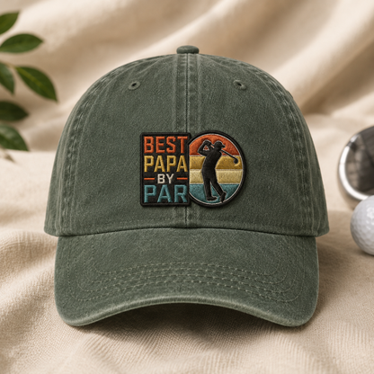 Best Papa By Par Washed Cap, Retro Golf Grandpa Hat for Father's Day - Washed Cap - lifestyle view 2