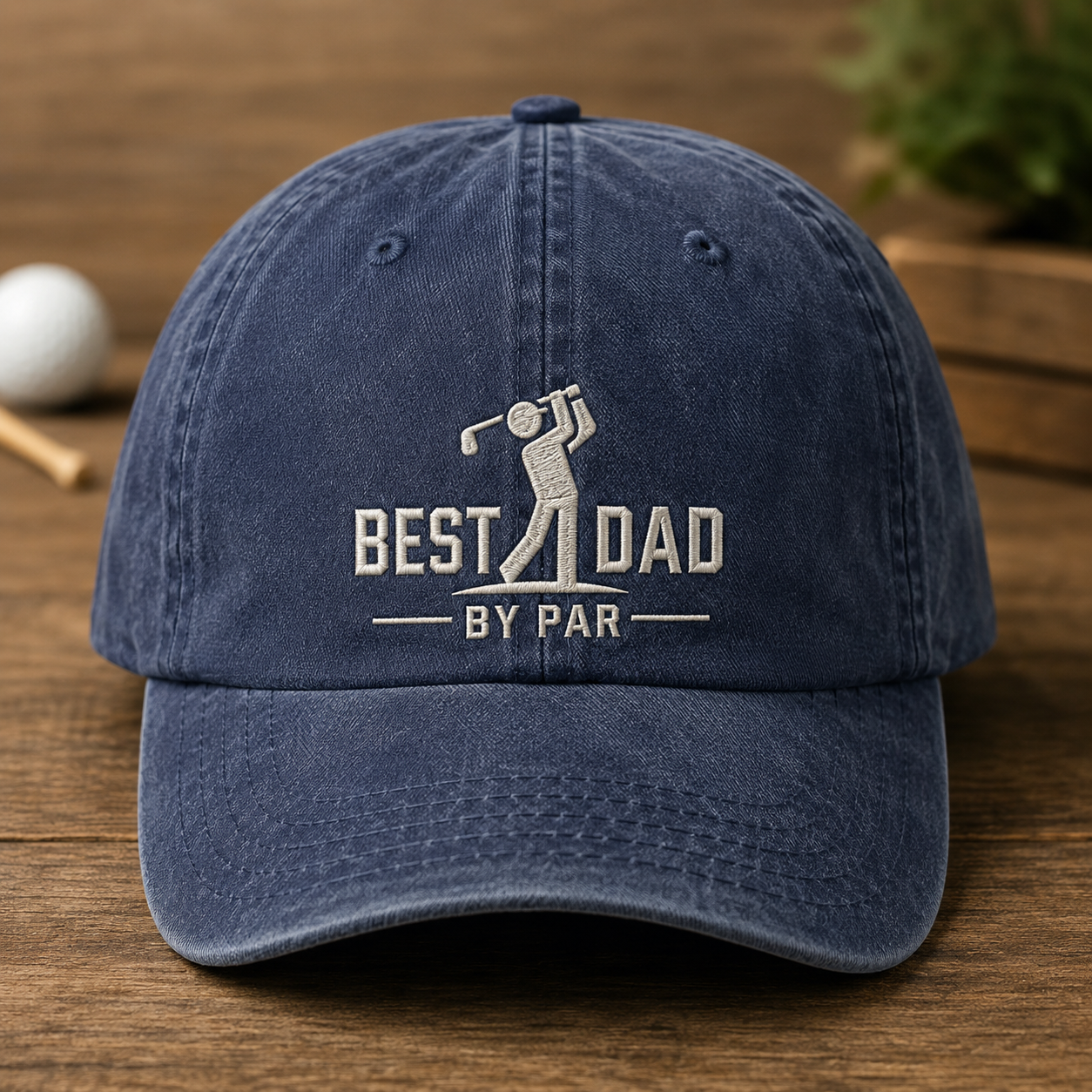 Best Dad By Par Golf Washed Cap, Fathers Day Golfer Gift Hat - Washed Cap - front view