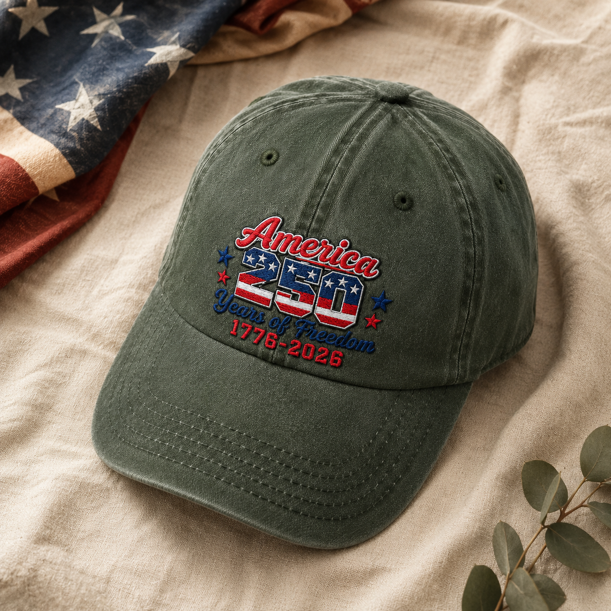 USA 250th Birthday Washed Cap, America 250 Years of Freedom 1776-2026 Patriotic Hat - washed cap - lifestyle view 5