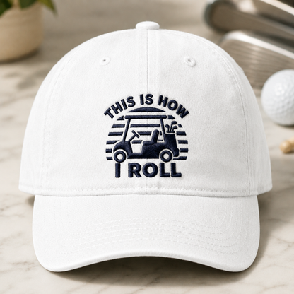 This Is How I Roll Golf Cart Washed Cap, Funny Golfer Hat - Washed Cap - detail view
