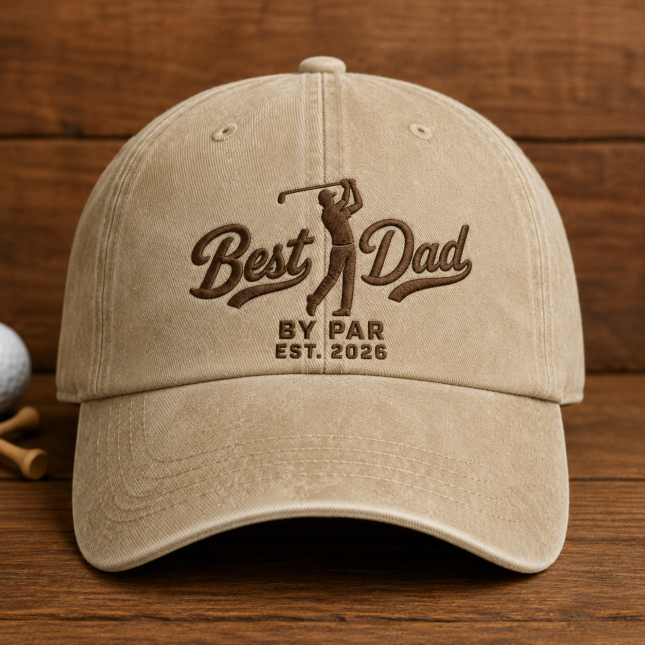 Best Dad By Par Washed Cap, Golf Father Hat for Father's Day Gift - Washed Cap - front view