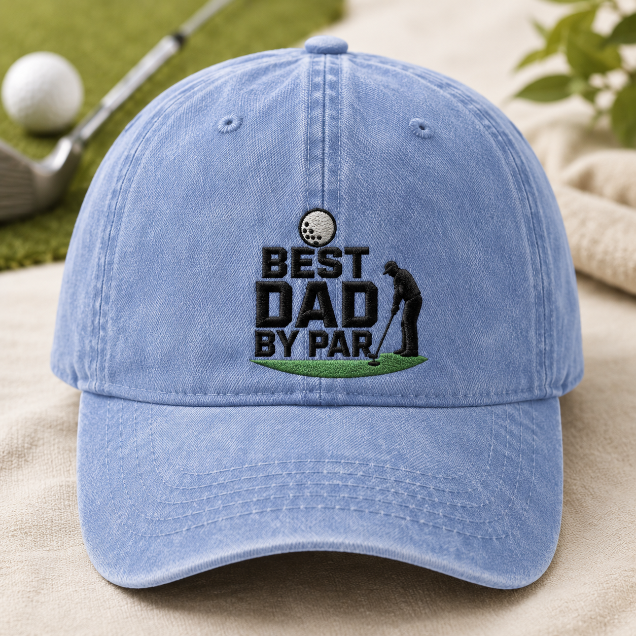 Best Dad By Par Washed Cap, Funny Golf Father Gift - Washed Cap - lifestyle view 2