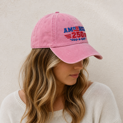 America 250 Washed Cap, Semiquincentennial Embroidered Hat - washed cap - lifestyle view 8